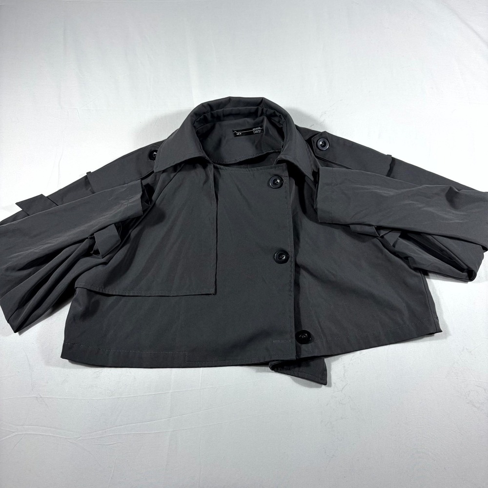 DAZY Trench Coat Women's Medium Black Cropped Epaulettes Design Raglan Sleeve